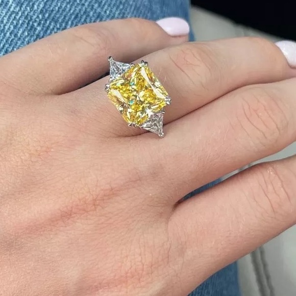 8ct Radiant Cut Canary Ring - Picture 4 of 15